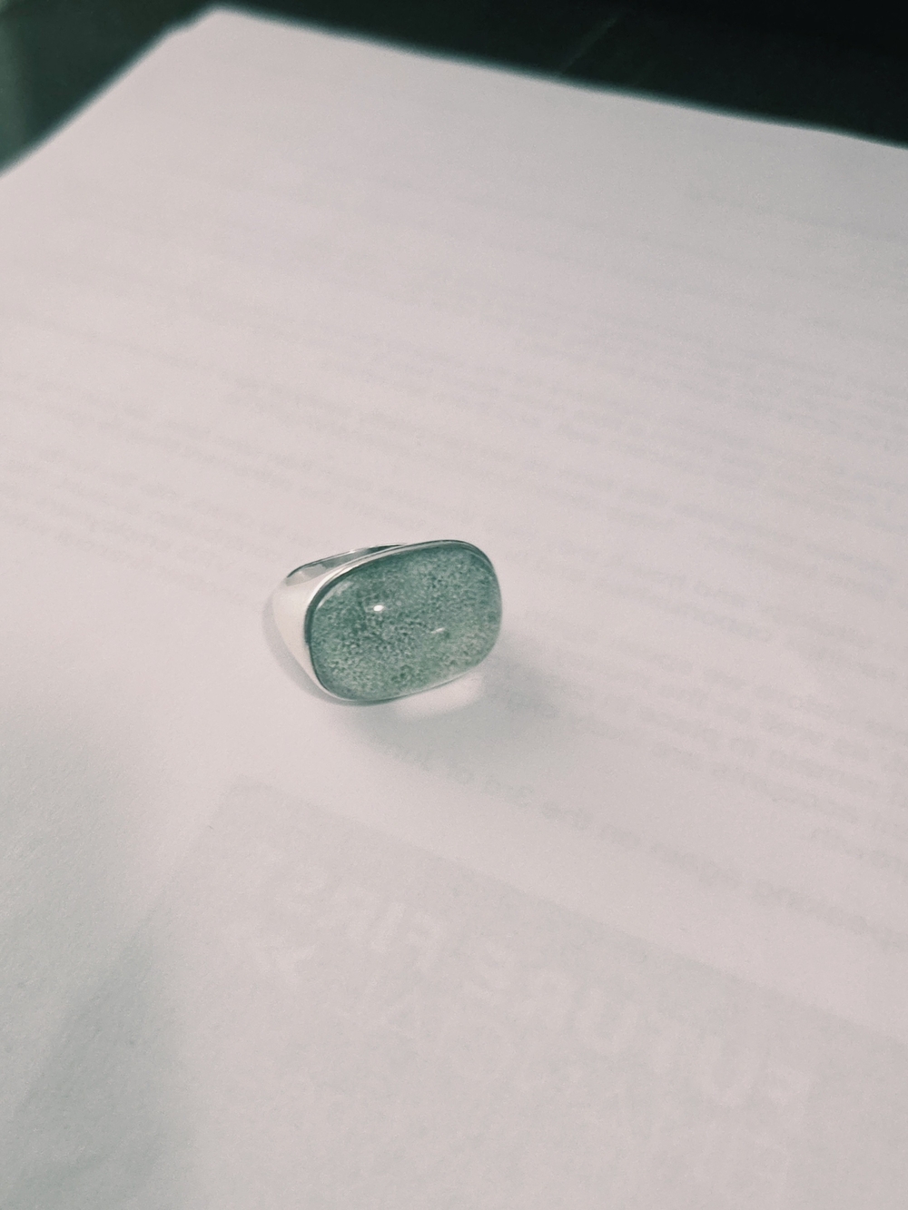 Green Glass Stone Silver Ring - Women Jewelry